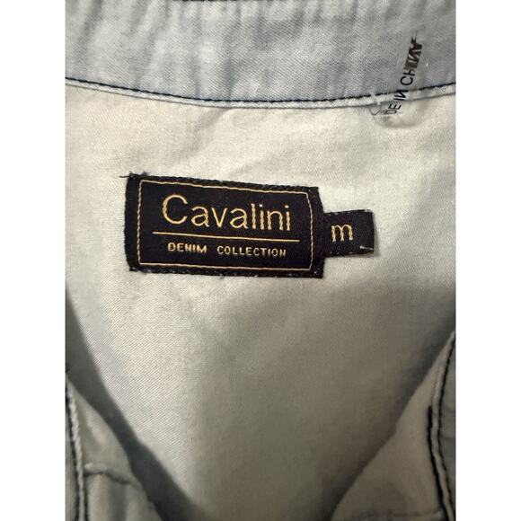 Cavalini Denim Collection Blue Embriodered Floral roses Button-up Shirt Medium - Picture 5 of 9